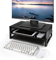 🖥️ metal 2-tier monitor stand riser with anti-slip suction cup - ideal for laptop, computer, imac, pc, printer - black logo