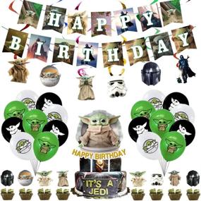 img 4 attached to 🎉 Complete Set of 57 Star Wars Baby Yoda Birthday Party Supplies - Includes 18 Yoda Birthday Balloons, 25 Mini Cake Toppers, 1 Large Cake Topper, 1 Happy Birthday Banner, 6 Party Flags, and 6 Hanging Spinners