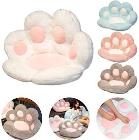 img 4 attached to Подушка для сидения в форме лапки кота, милый амортированный диван лапкой медведя, подушка для офисного кресла в форме медвежьей лапы, уютная и теплая декоративная подушка для офисного кресла, плюшевая подушка для дивана, предмет интерьера (L-31.4x27.5in, белая)
