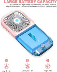 img 2 attached to HARZBEKE Handheld Fan: Rechargeable Portable Fan with 3 Speeds, Mini USB Outdoor Fan - Quiet Desk Fan for Travel, Home, Office, School Queue - PINK