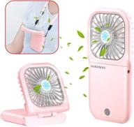 harzbeke handheld fan: rechargeable portable fan with 3 speeds, mini usb outdoor fan - quiet desk fan for travel, home, office, school queue - pink logo