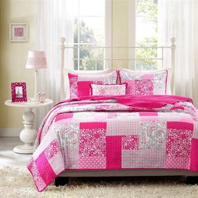 img 3 attached to 🌸 Stylish MI ZONE Abbey Quilt Set in Hot Pink - Perfect Floral, Polka Dot, Paisley Teen Bedding Coverlets for Girls' Full/Queen Bed, 4-Piece Set