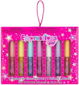 img 4 attached to 👄 Expressions Lip Gloss Wand Set for Girls, Teens, Ladies & Women - 7-Piece Glittery Fruity Flavored Collection, Suitable for Ages 5 and Up
