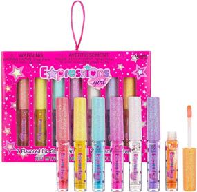 img 2 attached to 👄 Expressions Lip Gloss Wand Set for Girls, Teens, Ladies & Women - 7-Piece Glittery Fruity Flavored Collection, Suitable for Ages 5 and Up