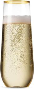 img 2 attached to 🍾 48-Pack Stemless Plastic Champagne Flutes - Disposable 9 oz Glasses with Gold Rim - Clear Plastic Toasting Glasses - Shatterproof, Recyclable, and BPA-Free