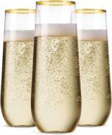 🍾 48-pack stemless plastic champagne flutes - disposable 9 oz glasses with gold rim - clear plastic toasting glasses - shatterproof, recyclable, and bpa-free logo