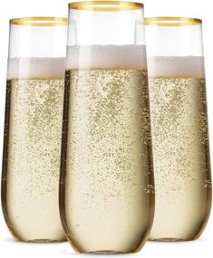 img 4 attached to 🍾 48-Pack Stemless Plastic Champagne Flutes - Disposable 9 oz Glasses with Gold Rim - Clear Plastic Toasting Glasses - Shatterproof, Recyclable, and BPA-Free