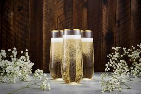 img 1 attached to 🍾 48-Pack Stemless Plastic Champagne Flutes - Disposable 9 oz Glasses with Gold Rim - Clear Plastic Toasting Glasses - Shatterproof, Recyclable, and BPA-Free