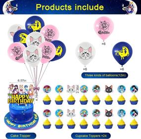 img 2 attached to 46 Pcs Moon Girl Sailor Theme Birthday Party Decorations: Happy Birthday Banner Garland, Cupcake Toppers, Foil Balloons & More!