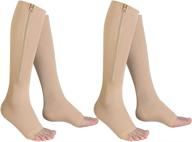 🧦 zipper compression socks (2 pairs) - open toe support stockings (15-20 mmhg) for edema, swelling, pregnancy логотип