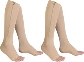 img 3 attached to 🧦 Zipper Compression Socks (2 Pairs) - Open Toe Support Stockings (15-20 mmHg) for Edema, Swelling, Pregnancy