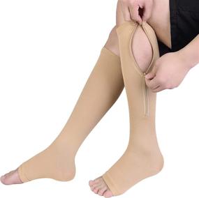 img 2 attached to 🧦 Zipper Compression Socks (2 Pairs) - Open Toe Support Stockings (15-20 mmHg) for Edema, Swelling, Pregnancy