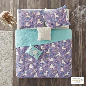 img 3 attached to 🦄 Urban Habitat Kids Lola Twin/Twin XL Bedding: Purple & Aqua Quilt Set with Unicorns – 4 Piece Cotton Coverlet for Girls