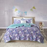 🦄 urban habitat kids lola twin/twin xl bedding: purple & aqua quilt set with unicorns – 4 piece cotton coverlet for girls logo