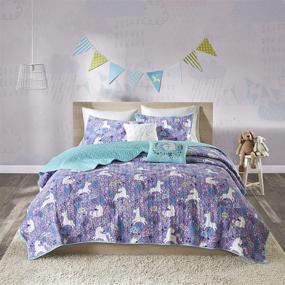 img 4 attached to 🦄 Urban Habitat Kids Lola Twin/Twin XL Bedding: Purple & Aqua Quilt Set with Unicorns – 4 Piece Cotton Coverlet for Girls