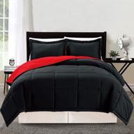 💤 full/queen reversible down alternative comforter set - 3 piece luxury bright red/black with corner tab duvet insert logo