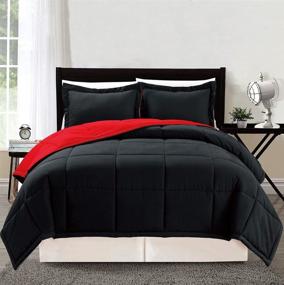 img 1 attached to 💤 Full/Queen Reversible Down Alternative Comforter Set - 3 Piece Luxury Bright Red/Black with Corner Tab Duvet Insert