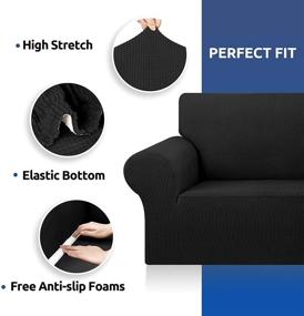 img 1 attached to 🛋️ Stretch Sofa Cover Slipcover: Furniture Protector for 3 Seater Couch (79"-94"), Elastic Bottom, Kids and Pet-Friendly, Jacquard Small Checked Pattern Fabric - Large, Black