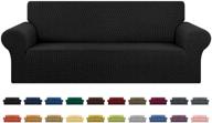 🛋️ stretch sofa cover slipcover: furniture protector for 3 seater couch (79"-94"), elastic bottom, kids and pet-friendly, jacquard small checked pattern fabric - large, black logo