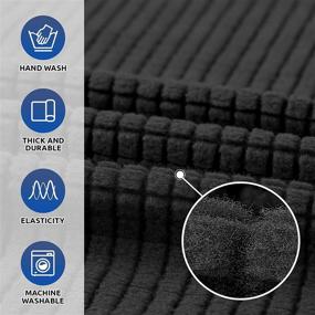 img 2 attached to 🛋️ Stretch Sofa Cover Slipcover: Furniture Protector for 3 Seater Couch (79"-94"), Elastic Bottom, Kids and Pet-Friendly, Jacquard Small Checked Pattern Fabric - Large, Black