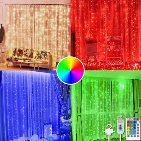 img 4 attached to 🎄 Sparkling Christmas Decor: TURNMEON 300 Led RGB Curtain Lights with Remote Control - 16 Color Changing Fairy String Light for Xmas Home Party Decoration