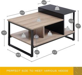 img 3 attached to 🔲 HOMOOI Small Coffee Table: Space-Saving 2-Level Tabletop, Oak & Black, 31.5-inch, Wood & Metal, Rectangle