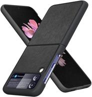 sunstory pu leather and hard pc slim 2021 galaxy z flip 3 case - black logo