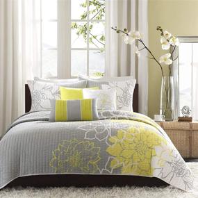 img 4 attached to 🌼 Madison Park Lola Cotton Quilt Set - Casual Floral Design, Lightweight and All-Season Bedding, Yellow King/Cal King (104"x94") - 6 Piece Set