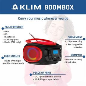 img 3 attached to 🔊 KLIM Boombox Portable Audio System 2021 - Red: FM Radio, CD Player, Bluetooth, USB, AUX - Rechargeable Batteries, Wired & Wireless Modes, Compact & Sturdy