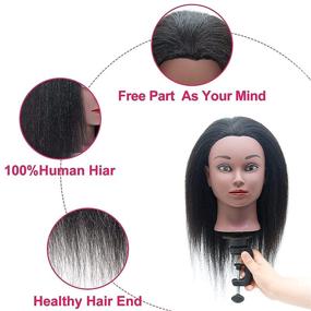 img 1 attached to 🎀 DZFAYESM 100% Real Hair Mannequin Head, Suitable for Beauty Makeup, Display Stand for Hairstyling Practice, Weaving, Styling, Training, Coloring, Dyeing, Curly Hair - Use for Doll Head Band