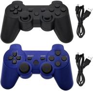 🎮 wireless playstation 3 controller bundle - ceozon ps3 remote joystick with bluetooth for sony playstation 3, includes 2 controllers (black + blue) with charging cables logo