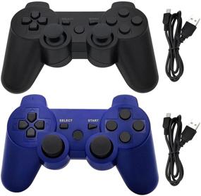 img 4 attached to 🎮 Wireless Playstation 3 Controller Bundle - Ceozon PS3 Remote Joystick with Bluetooth for Sony Playstation 3, Includes 2 Controllers (Black + Blue) with Charging Cables