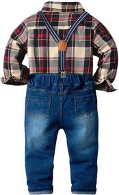 img 2 attached to Boys' Formal Clothing Set: Toddler Gentleman 👔 Red Suspenders Long Sleeve Shirt with Jeans Pants