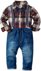 img 3 attached to Boys' Formal Clothing Set: Toddler Gentleman 👔 Red Suspenders Long Sleeve Shirt with Jeans Pants