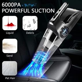 img 2 attached to JENABOM 6000PA Strong Suction Portable Car Vacuum Cleaner and Tire Inflator - 4-in-1 Corded Handheld Wet/Dry Cleaner with LED Light