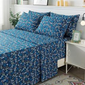 img 1 attached to 🌿 FADFAY Blue Leaves Full Size Printed Cotton Sheets Set - Vintage Farmhouse Bedding with Botanical Floral Pattern - Ultra Soft, Durable, and Luxurious - Chic Design with Deep Pocket Fitted Sheet - 4 Piece Set