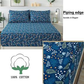 img 3 attached to 🌿 FADFAY Blue Leaves Full Size Printed Cotton Sheets Set - Vintage Farmhouse Bedding with Botanical Floral Pattern - Ultra Soft, Durable, and Luxurious - Chic Design with Deep Pocket Fitted Sheet - 4 Piece Set