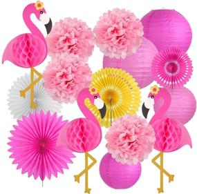 img 4 attached to 🌺 Hawaiian Luau Party Supplies: Latoy Flamingo Decorations, Hanging Paper Fans, Fiesta Accessories, Tissue Paper Flowers for Tropical Beach Luau Party, Birthday, Wedding, Photo Backdrop