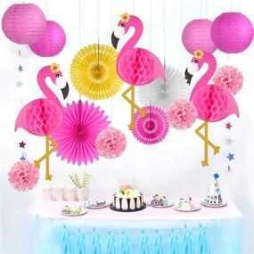 img 1 attached to 🌺 Hawaiian Luau Party Supplies: Latoy Flamingo Decorations, Hanging Paper Fans, Fiesta Accessories, Tissue Paper Flowers for Tropical Beach Luau Party, Birthday, Wedding, Photo Backdrop