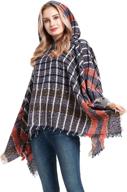 cozy up with style: women's plaid oversized hooded poncho blanket with knitted tassels logo