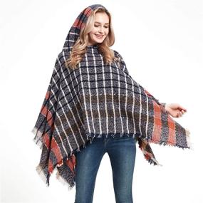 img 3 attached to Cozy up with Style: Women's Plaid Oversized Hooded Poncho Blanket with Knitted Tassels