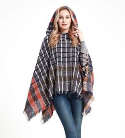 img 2 attached to Cozy up with Style: Women's Plaid Oversized Hooded Poncho Blanket with Knitted Tassels