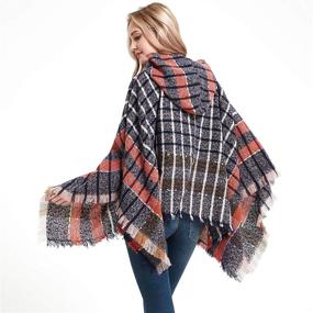 img 1 attached to Cozy up with Style: Women's Plaid Oversized Hooded Poncho Blanket with Knitted Tassels