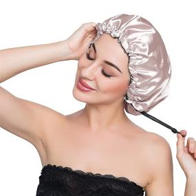 img 2 attached to 🌙 ELIHAIR Adjustable Satin Stain Bonnet Silky Sleep Cap Reversible Double Layer in Champagne/Grey - Ideal for Night Sleeping and Hair Protection