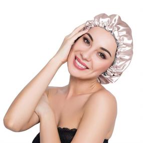 img 4 attached to 🌙 ELIHAIR Adjustable Satin Stain Bonnet Silky Sleep Cap Reversible Double Layer in Champagne/Grey - Ideal for Night Sleeping and Hair Protection