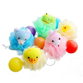 img 4 attached to 🛀 Soft Bathing Accessories Pack of 5: Shower Sponge Animal Bath Loofahs Pouf Wash Ball Puff Bulk Mesh Brush Luffa Body Scrubber for Kids, Toddler, Boys, Girls - Baby Shower Essential Skin Care