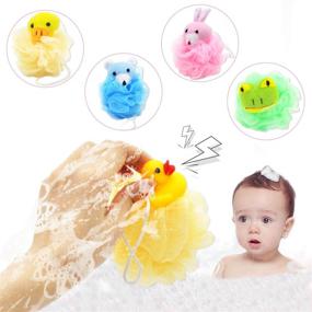img 2 attached to 🛀 Soft Bathing Accessories Pack of 5: Shower Sponge Animal Bath Loofahs Pouf Wash Ball Puff Bulk Mesh Brush Luffa Body Scrubber for Kids, Toddler, Boys, Girls - Baby Shower Essential Skin Care