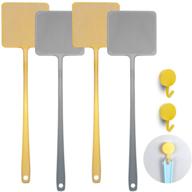 🪰 bottokan fly swatter - premium quality flexible long handle manual fly swat swatter with hooks - heavy duty fly swatter multi pack (4 pack, silver & gold color, 2 hooks) logo