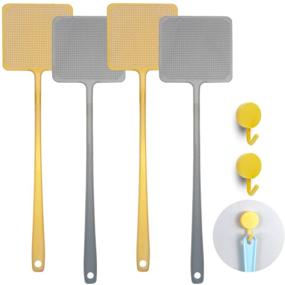 img 1 attached to 🪰 Bottokan Fly Swatter - Premium Quality Flexible Long Handle Manual Fly Swat Swatter with Hooks - Heavy Duty Fly Swatter Multi Pack (4 Pack, Silver & Gold Color, 2 Hooks)