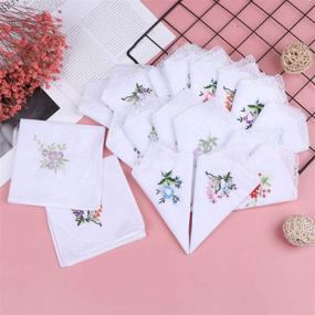 img 1 attached to 🌸 Elegant Floral Handkerchiefs: Exquisite Vintage Embroidered Cotton Delights